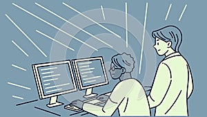 Team Collaboration on Computer. Digital Project Teamwork Vector, vector design Generative AI