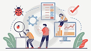 Team collaboration on computer project vector design Generative AI