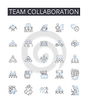 Team collaboration line icons collection. Group cooperation, Joint effort, Mutual support, Combined action, Collective