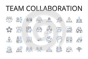 Team collaboration line icons collection. Group cooperation, Joint effort, Mutual support, Combined action, Collective