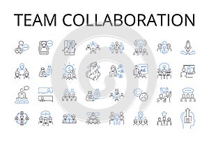 Tím spolupráce linka ikony. skupina spolupráce kĺb úsilie vzájomný podpora kombinovaný akcia kolektívne 