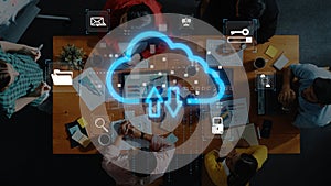 Team Collaboration in a Modern Office with Cloud Computing Concept and Digital Data Exchange in a Professional Setting