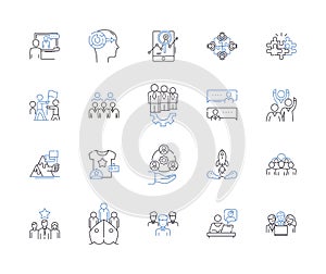 Team collaboration outline icons collection. Cooperation, Collaboration, Networking, Unify, Co-Ordinate, Syndication