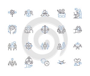 Team collaboration outline icons collection. Cooperation, Collaboration, Networking, Unify, Co-Ordinate, Syndication