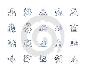 Team collaboration outline icons collection. Cooperation, Collaboration, Networking, Unify, Co-Ordinate, Syndication photo