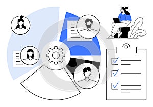 Team Collaboration and Project Management Concept with User Profiles and Data Visualization