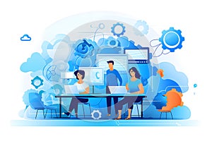 Team collaboration in a technology-driven environment where professionals are working on digital solutions, innovation,project photo