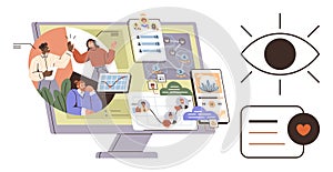 Digital Communication and Data Visualization Concept with Team Collaboration and Analytics