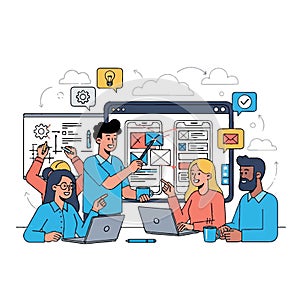 Team Collaboration on Website Design Project Flat Style 2D Illustration