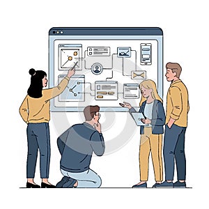 Team Collaboration on Website Development Project Flat Style 2D Illustration