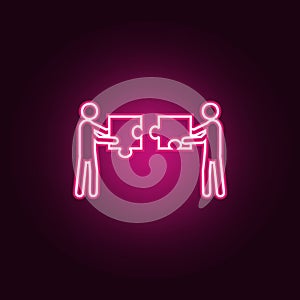 Team collect a puzzle neon icon. Elements of Team work set. Simple icon for websites, web design, mobile app, info graphics