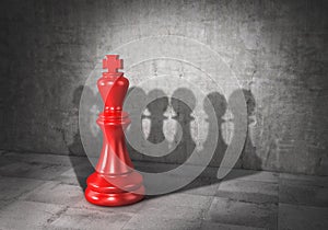 Team concept. Force of teamwork. Democracy. Chess king cast shadow in form of pawn group. 3d