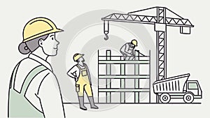 Team of construction workers at a building site, vector design Generative AI
