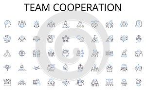 Team cooperation line icons collection. Backpack, Suitcase, Duffel, Tote, Luggage, Carry-on, Wheeled vector and linear