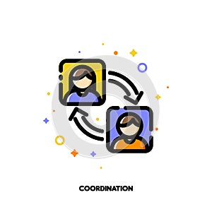 Team coordination icon for concept of participation in a group. Flat filled outline style. Pixel perfect 64x64. Editable stroke