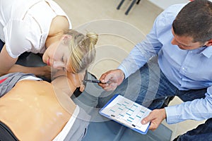 team coworkers during hospital training dummy