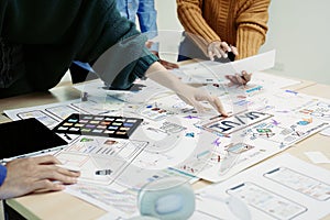 Team of Creative Web, Graphic Designer planning, drawing website ux ui app for mobile phone application and development