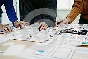 Team of Creative Web, Graphic Designer planning, drawing website ux ui app for mobile phone application and development