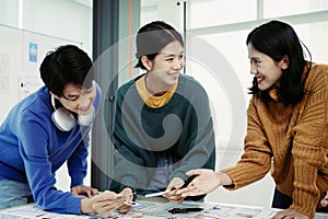 Team of Creative Web, Graphic Designer planning, drawing website ux ui app for mobile phone application and development