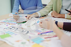 Team of Creative Web, Graphic Designer planning for mobile phone, drawing website ux ui app for mobile phone application