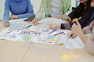 Team of Creative Web, Graphic Designer planning for mobile phone, drawing website ux ui app for mobile phone application