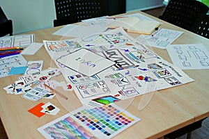 Team of Creative Web, Graphic Designer planning for mobile phone, drawing website ux ui app for mobile phone application