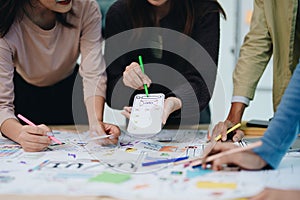 Team of Creative Web, Graphic Designer planning for mobile phone, drawing website ux ui app for mobile phone application