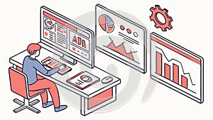 Team Data Analysis and Collaboration, Business Analytics, vector design Generative AI