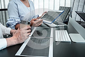 Team of Developer programmer working on coding program software computer in office, Writing website and development database
