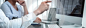 Team of Developer programmer working on coding program software computer in office, Writing website and development database