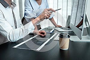 Team of Developer programmer working on coding program software computer in office, Writing website and development database