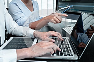 Team of Developer programmer working on coding program software computer in office, Writing website and development database