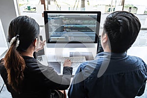 Team of developer programmer working on project in software development computer in IT company office, Writing codes and data code