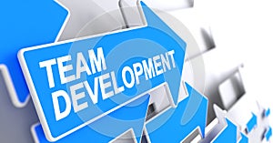 Team Development - Message on Blue Arrow. 3D.