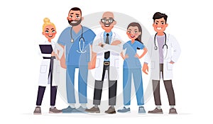 Team of doctors. A group of hospital workers. Medical staff. Vector illustration