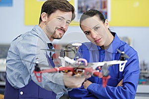 team drone factory workers