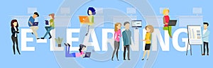 Team Elearning Typography Banner Illustration