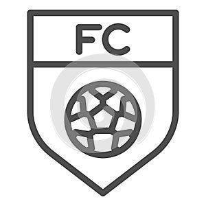 Team emblem line icon. Soccer or football club shield with ball symbol, outline style pictogram on white background