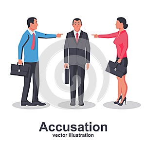 Team of employees point finger at guilty person