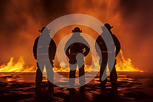 A team of firefighters on the background of a fire 1