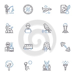 Team games line icons collection. Collaboration, Coordination, Strategy, Communication, Unity, Trust, Camaraderie vector
