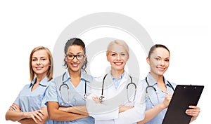 Team or group of female doctors and nurses