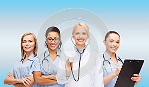 Team or group of female doctors and nurses