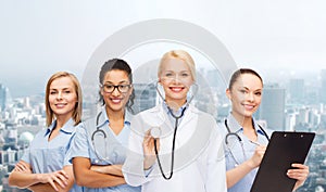 Team or group of female doctors and nurses