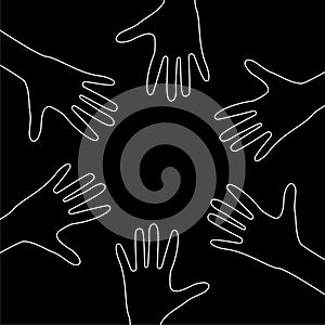 Team hands together or joining people concept icon isolated on black background