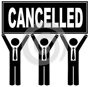 Team holding cancelled sign