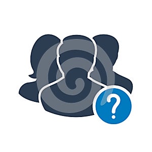 Team icon with question mark. Team icon and help, how to, info, query symbol
