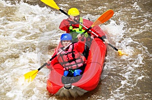 Team kayaking as extreme and fun sport