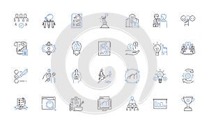 Team KPIs line icons collection. Metrics, Targets, Performance, Rewards, Incentives, Benchmarks, Results vector and