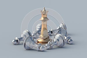 Team leader concept. Golden and silver chess figures. Teamwork and team building